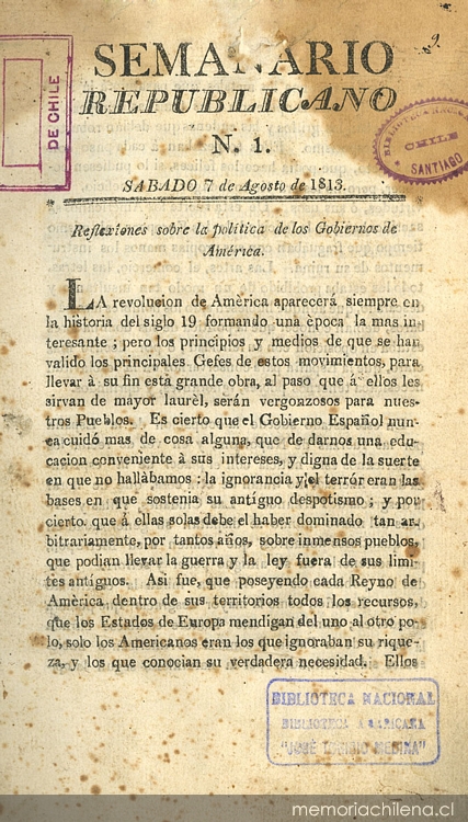 												Ver Núm. 1 (1813): Tomo II. Sábado 30 de Octubre
											